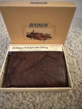 Optimum Antique Trifold with Wing Genuine Leather Wallet new in box